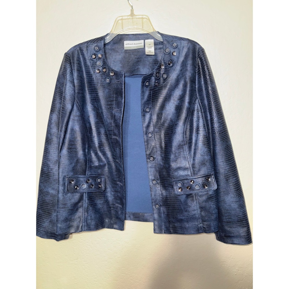 Alfred Dunner Petite Blue Textured‎ Embellished Blazer Jacket
